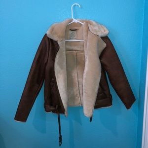 Zara Brown Suede Fur Coat